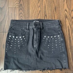 Express Charcoal Denim Skirt with Silver Accents